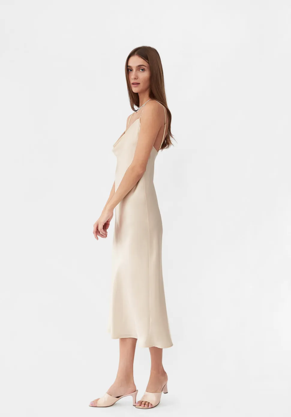 Silk '90s Style Maxi Slip Dress in Pearl White