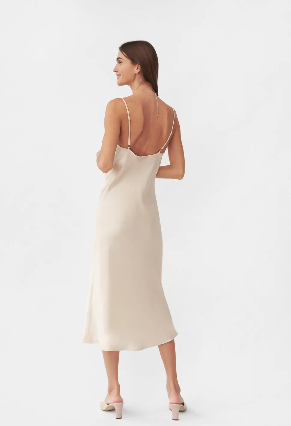Silk '90s Style Maxi Slip Dress in Pearl White