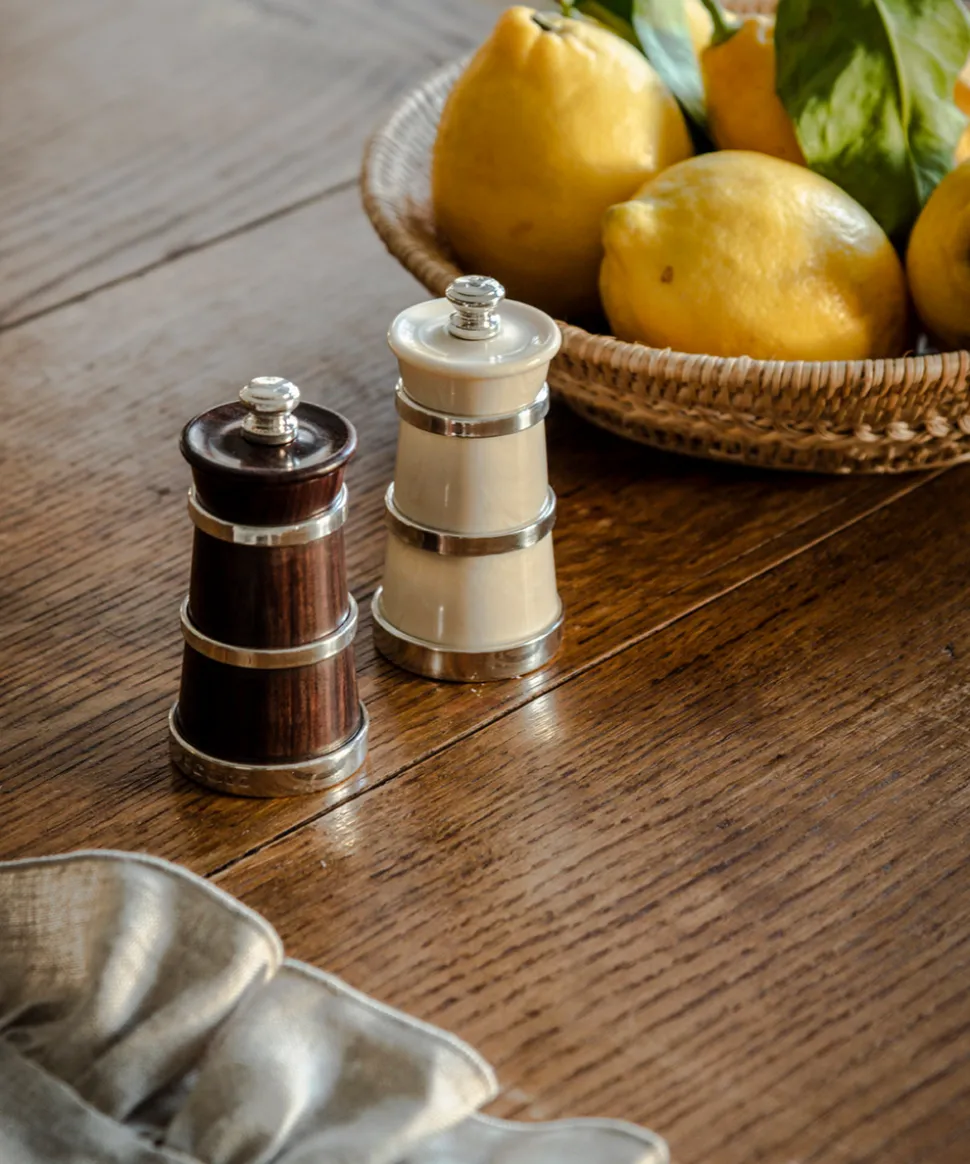 Silver Ivorine Salt & Rosewood Pepper Mill Set