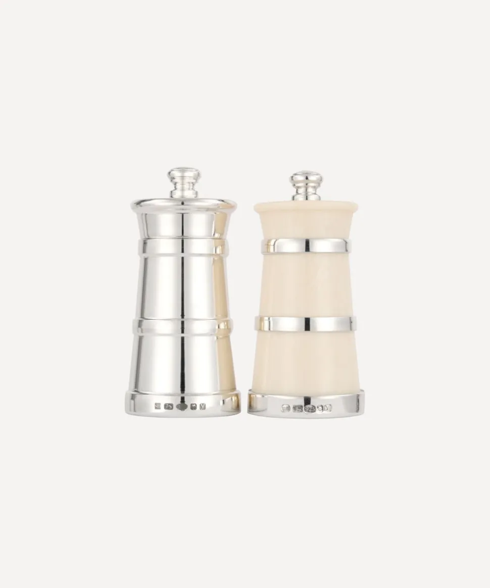Silver Ivorine Salt & Silver Pepper Mill Set