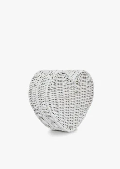 Sisal Heart Wicker Straw Clutch Bag in White