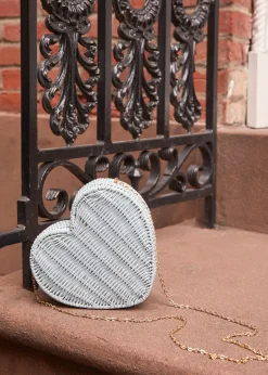 Sisal Heart Wicker Straw Clutch Bag in White