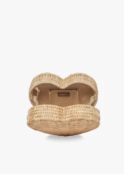 Sisal Heart Wicker Straw Clutch Bag in Natural