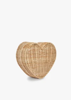 Sisal Heart Wicker Straw Clutch Bag in Natural