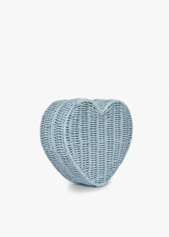 Sisal Heart Wicker Straw Clutch Bag in Blue