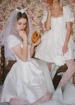 Sissi Silk Taffeta Dress in White