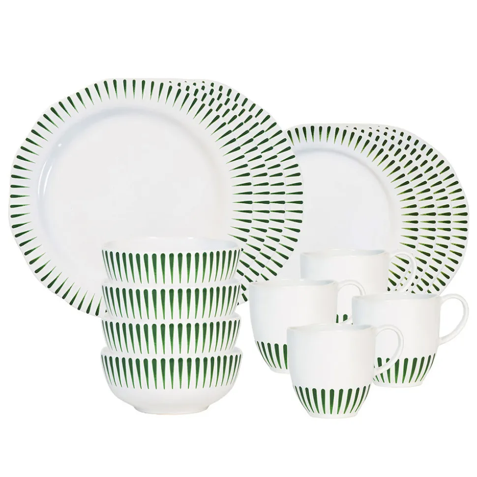 Sitio Stripe 16-Piece Place Setting in Basil