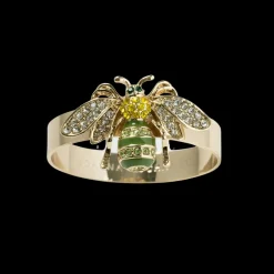 Skinny Stripey Bee Napkin Rings in Green, Set of Four