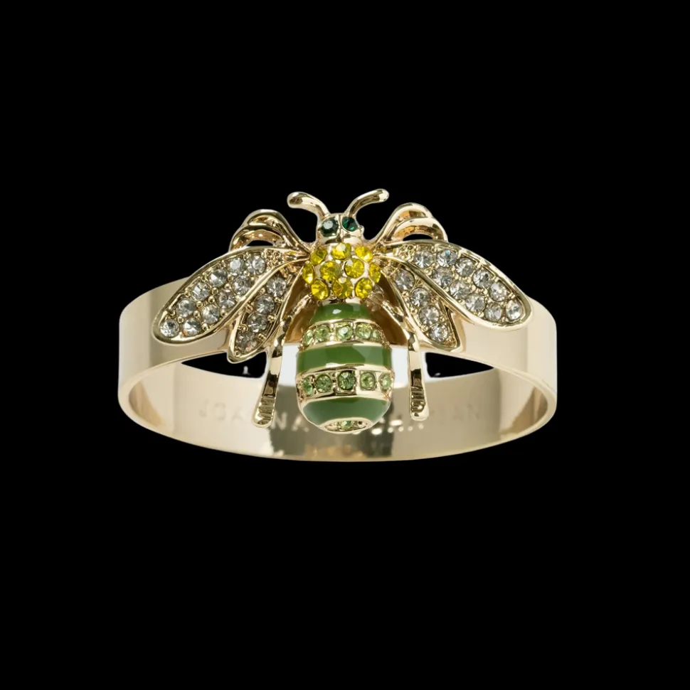 Skinny Stripey Bee Napkin Rings in Green, Set of Four