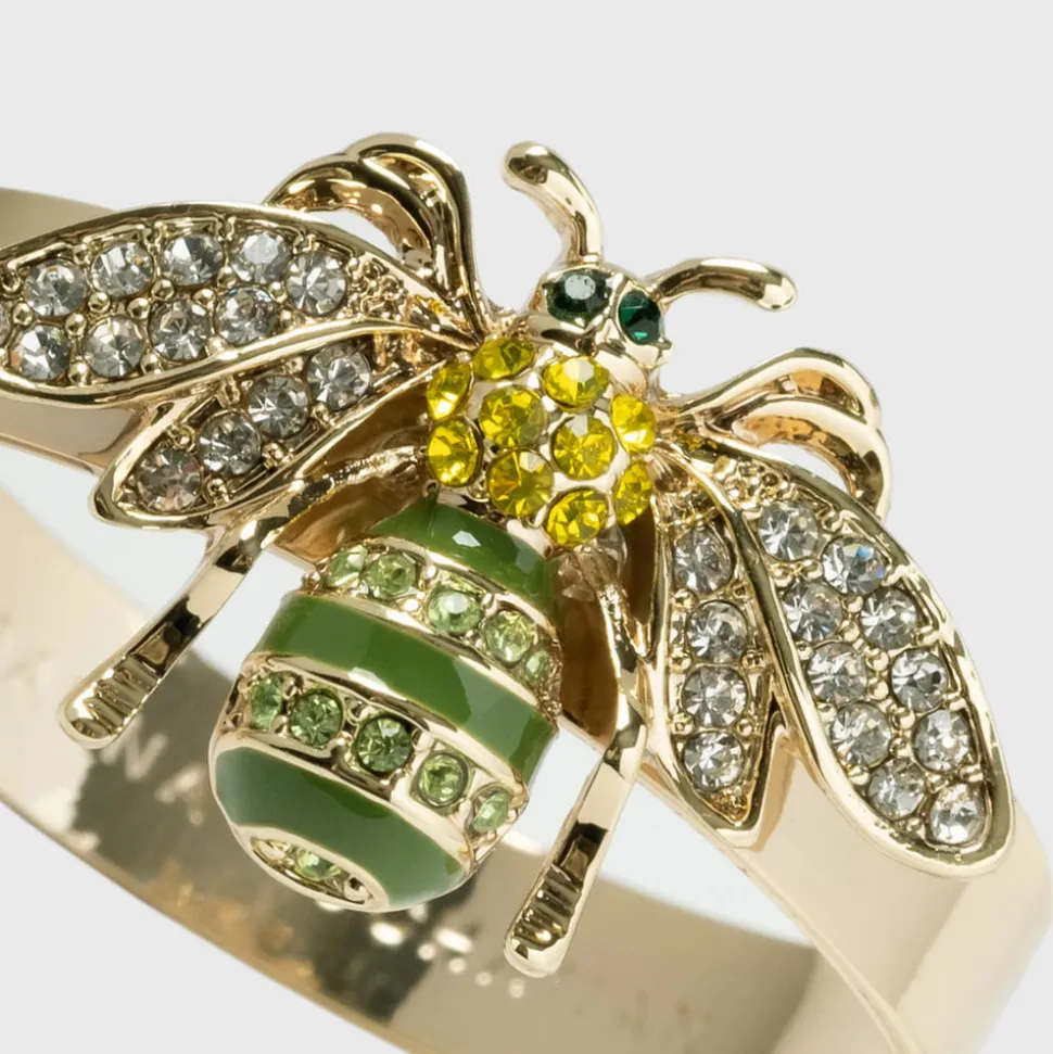Skinny Stripey Bee Napkin Rings in Green, Set of Four