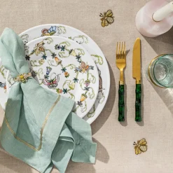 Skinny Stripey Bee Napkin Rings in Green, Set of Four