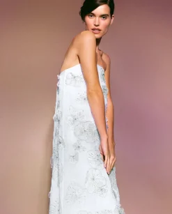 Skye Gown in White Organza with 3D Appliqué