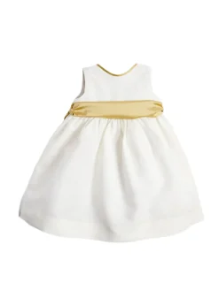 Sleeveless Flower Girl Dress in Ivory with Green Silk Sash