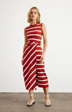 Sleeveless Striped Cody Dress in Brick & Cream Stripe