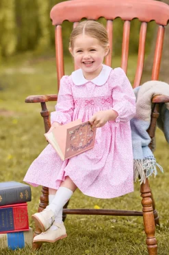 Smocked Natalie Dress in Pink Vinings