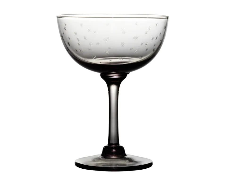 Smoky Champagne Saucers With Stars Design, Set of 4