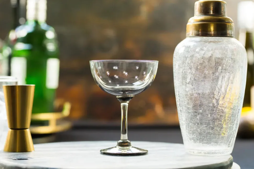 Smoky Champagne Saucers With Stars Design, Set of 4