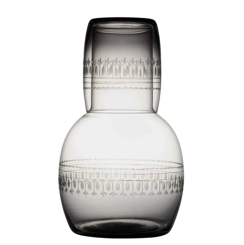 Smoky Crystal Carafe Set With Ovals Design