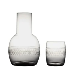 Smoky Crystal Carafe Set With Ovals Design