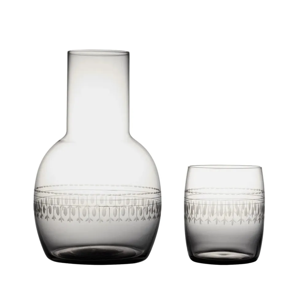 Smoky Crystal Carafe Set With Ovals Design