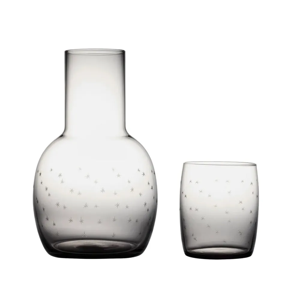 Smoky Crystal Carafe Set With Stars Design