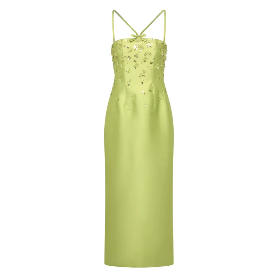 Sofia Dress in Lime Silk Wool with Sporadic Sequins