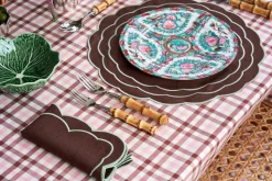 Sofia Linen Brown Napkin with Fern Green Embroidery