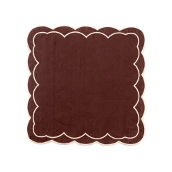 Sofia Linen Brown Napkin with Blooming Dahlia Embroidery