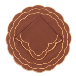 Sofia Linen Tabac Napkin with Marigold Embroidery