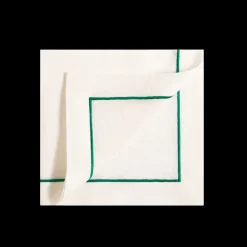 Soft Linen Cord Embroidered Dinner Napkin in White with Gazon
