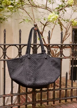 Soona Upcycled Woven Cotton Tote Bag in Black