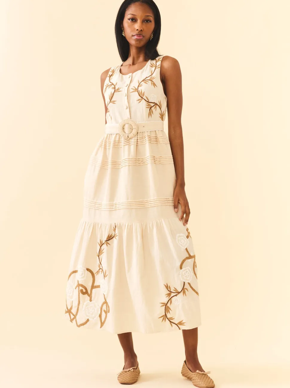 Sophia Dress in Khaki Garden
