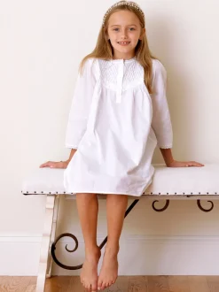 Sophia Long Sleeve White Cotton Dress for Girls