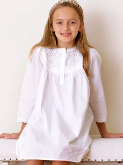 Sophia Long Sleeve White Cotton Dress for Girls
