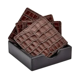 Square Coaster Set in Crocodile Embossed Leather