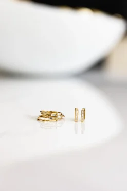 Square Huggie Earrings with Diamond Baguettes