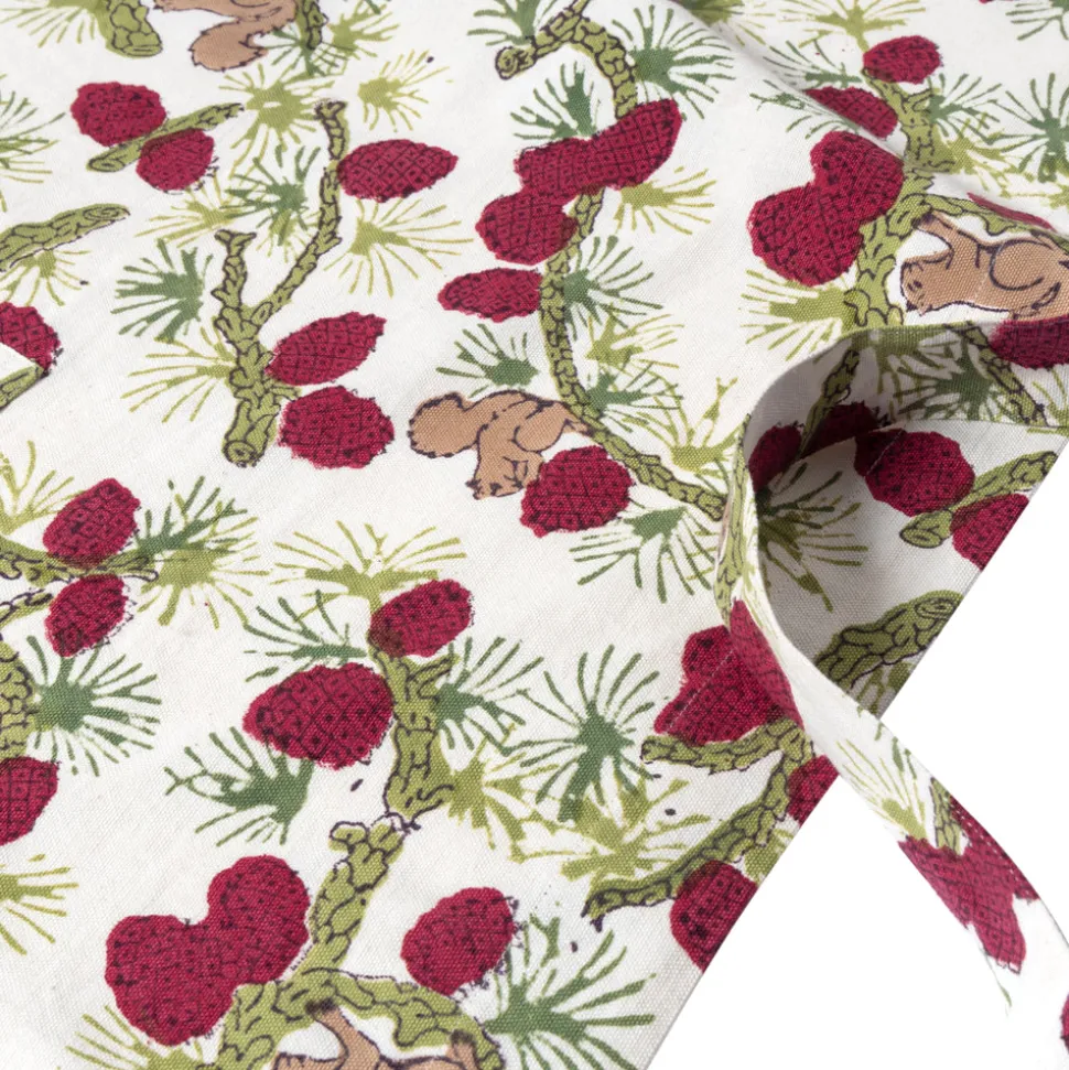 Squirrel and Pinecone Apron in Red & Brown