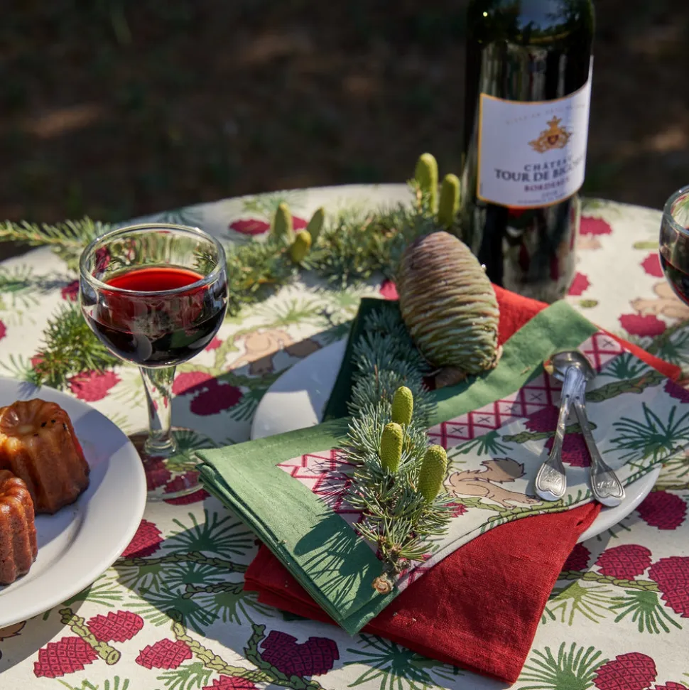 Squirrel and Pinecone Tea Towels in Red & Brown, Set of 3
