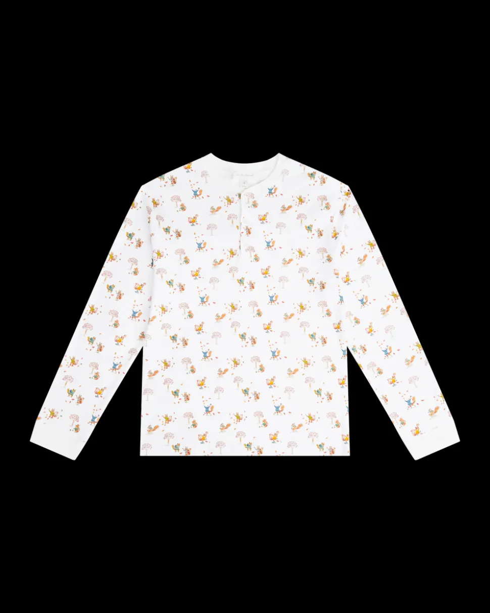 Squirrel Print Henley Pajamas in White