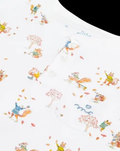 Squirrel Print Henley Pajamas in White