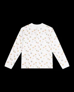 Squirrel Print Henley Pajamas in White