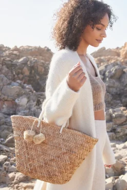 St. Tropez Pom Pom Straw Tote