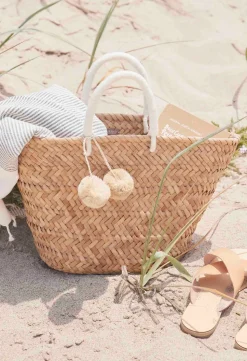 St. Tropez Pom Pom Straw Tote