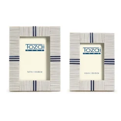 Stacks Photo Frame with Lapis Colored Inlay, Set of 2