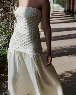 Strapless Smocked Parlour Dress in Mellow Yellow