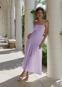 Strapless Smocked Parlour Dress in Lilac