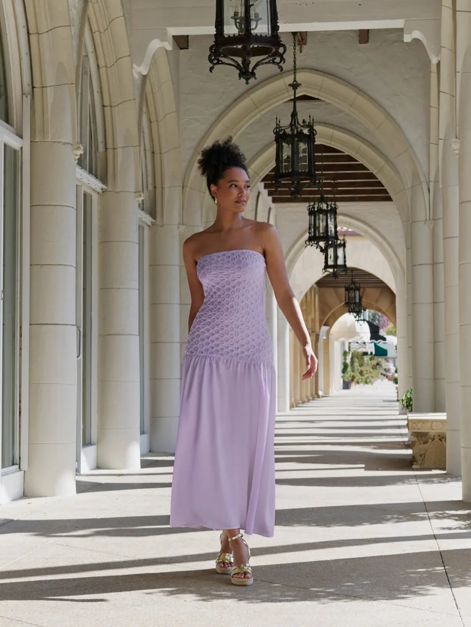 Strapless Smocked Parlour Dress in Lilac