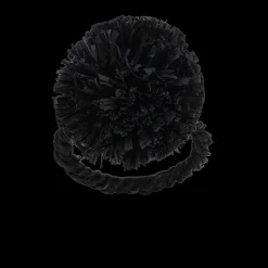 Straw Pompom Napkin Rings in Black, Set of Four