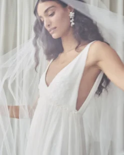 Sunny Gown in Ivory Georgette with Scallop Floral Embellishment