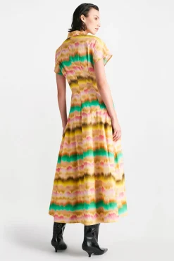 Sunset Cotton Seam Detail Shirtdress in Multi